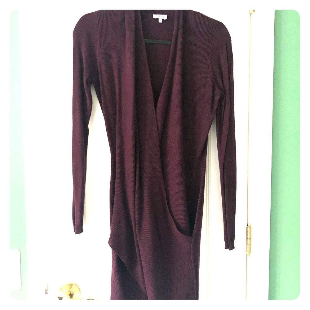 Purple sweater wrap dress